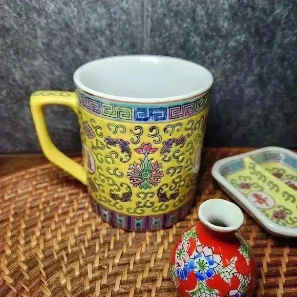 Vintage Zhongguo Jingdezhen China Porcelain Mug/Divided Sauce Dip/Enesco Vase - Picture 3 of 9